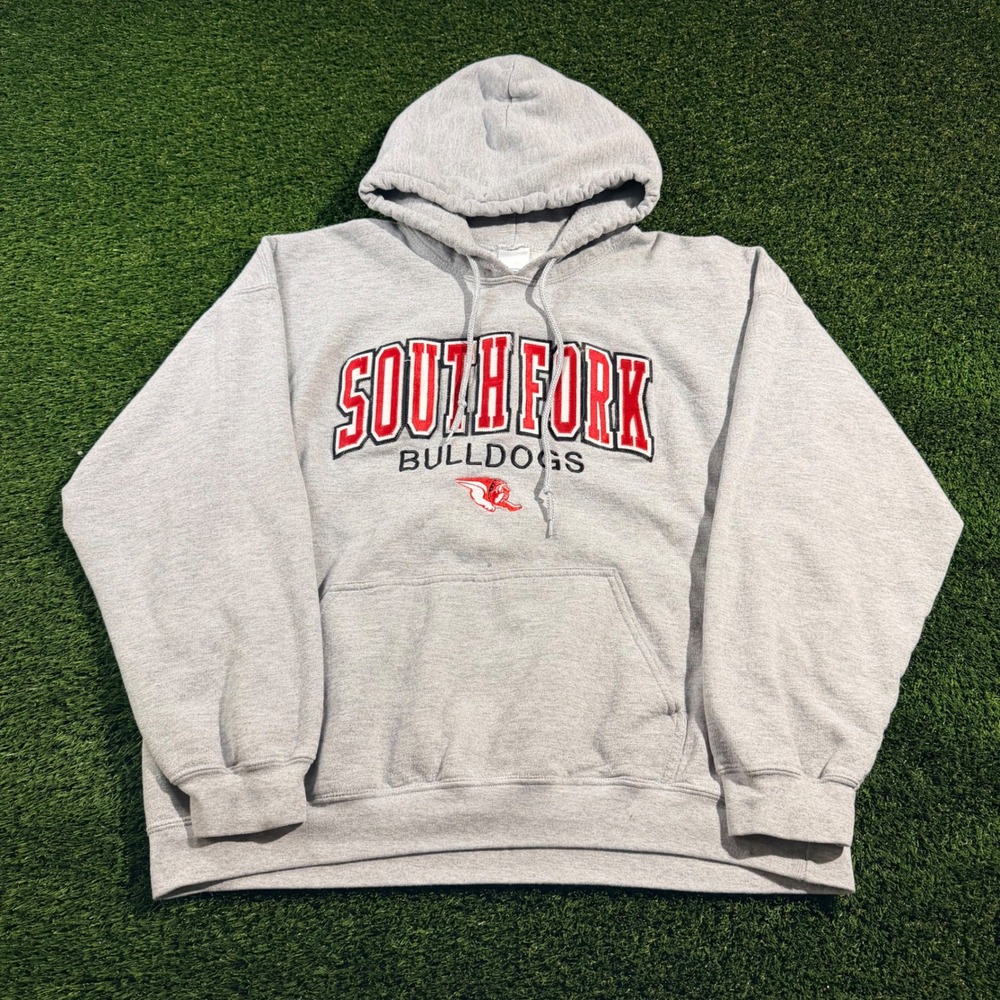 Vintage Neff South Fork Bulldogs Hoodie Heather Gray Embroidered Sweatshirt XL